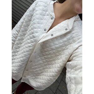 aerie Quilted Ivory Snap-Front Bomber Jacket